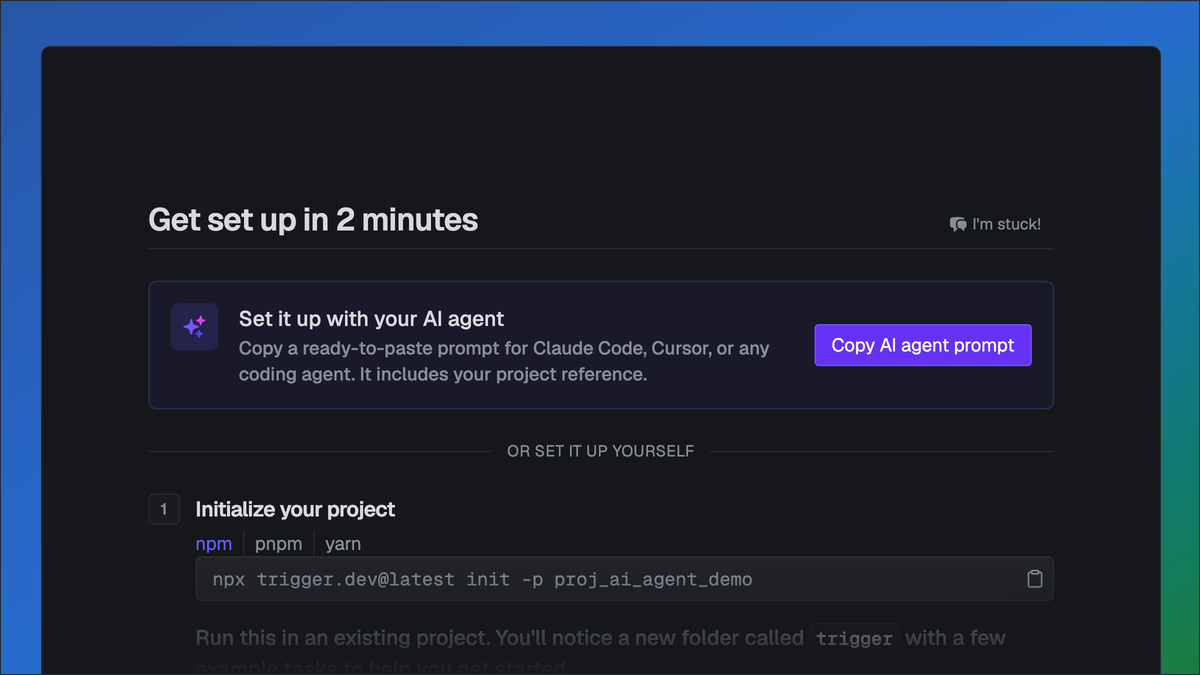 Set up Trigger.dev with your AI agent