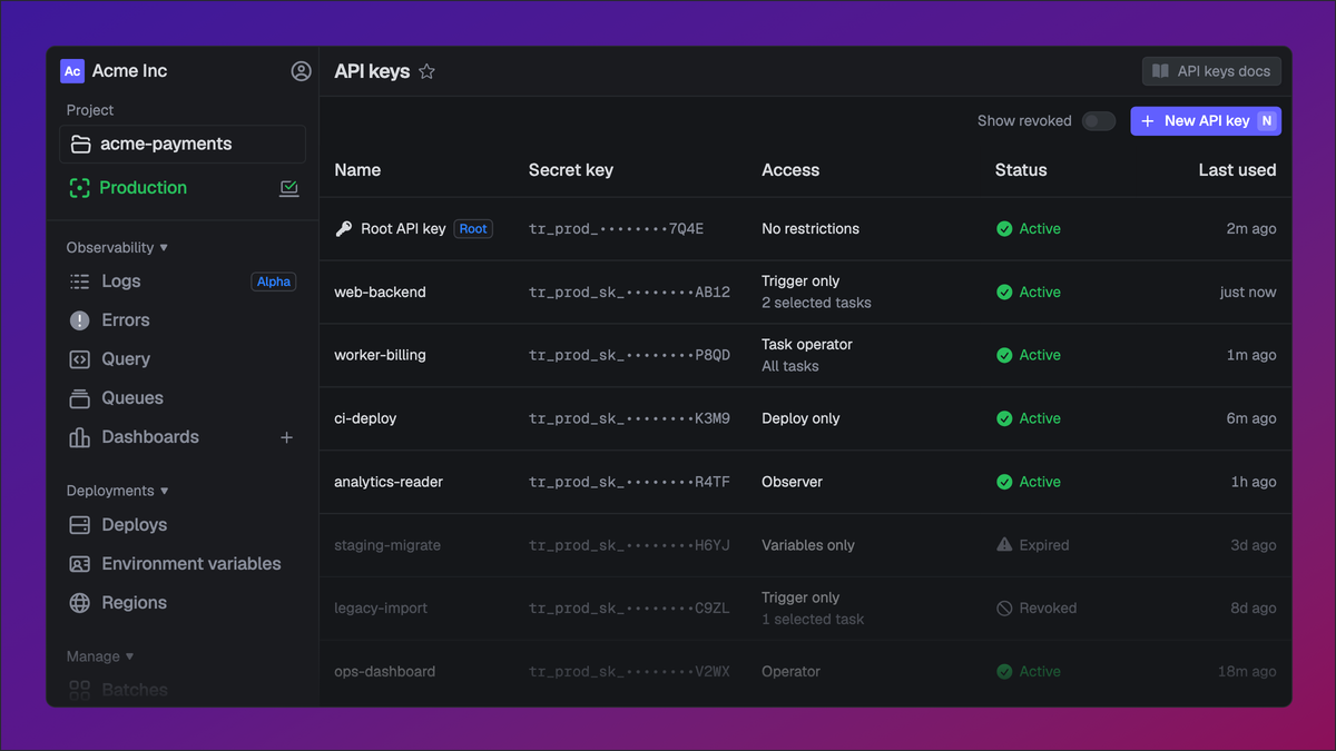 Multiple API keys per environment