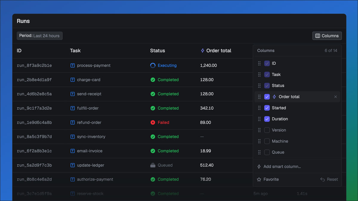Customize the runs list with columns and smart columns